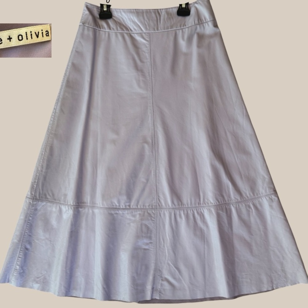 alice + olivia Lavender Leather A-Line Skirt with Flared Hem